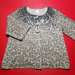 Chico's size 2 leopard/sequin half sleeve sweater